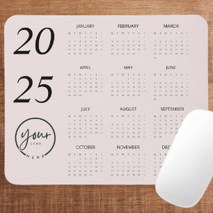 Custom Pastel Roze 2025 Kalender met Uw Logo Muismat