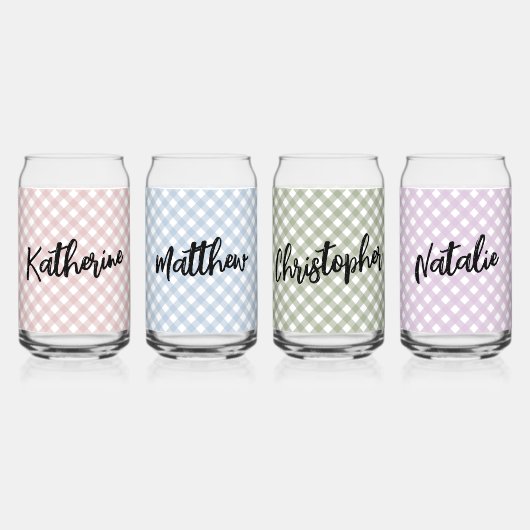 Custom Pastel Roze Blauw Groen Paarse Plaid Patroo Blikvorm Glas (Voorkant)