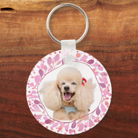Custom Pastel Roze Poedel Silhouette Sleutelhanger (Voorkant)
