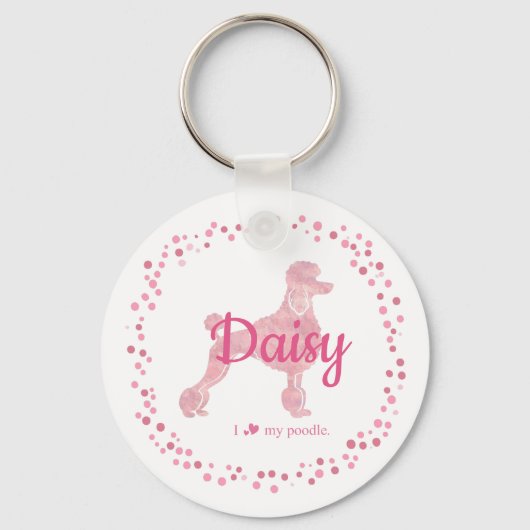 Custom Pastel Roze Poedel Silhouette Sleutelhanger (Achterkant)