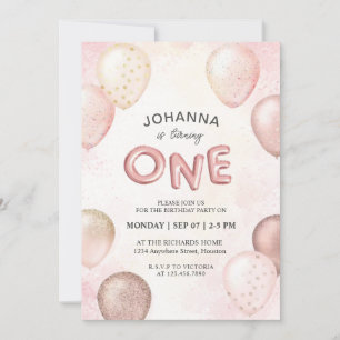 Custom Pastel Roze Witte Ballonnen Glitter Monogra Kaart