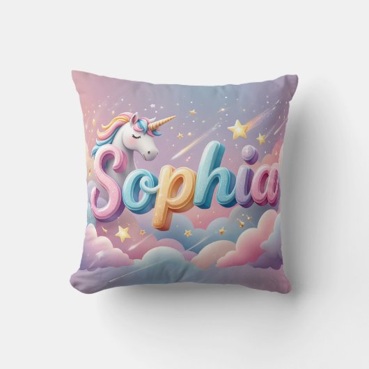 Custom Pastel Unicorn Name Pillow Kussen (Voorkant)