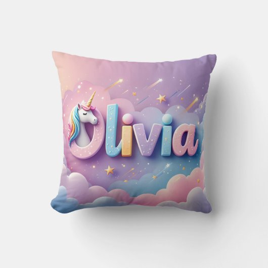 Custom Pastel Unicorn Name Pillow Kussen (Voorkant)
