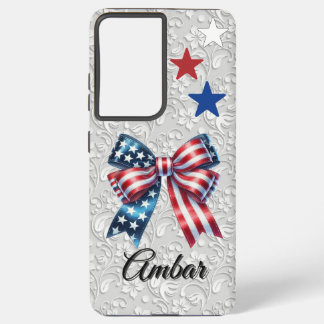 Custom Patriotic Bow Samsung S21 UltrTough Case Samsung Galaxy Hoesje