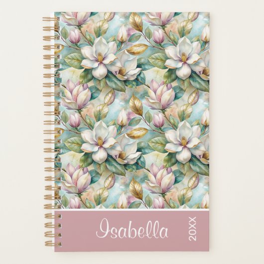 Custom Pattern Elegant Magnolia Flowers Planner (Voorkant)