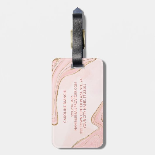 Custom Peach Blush Roze Rose Goud Marbled Pattern Bagagelabel (Achterkant verticaal)