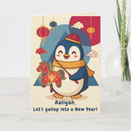 Custom Penguin Celebrating Lunar New Year Feestdagen Kaart