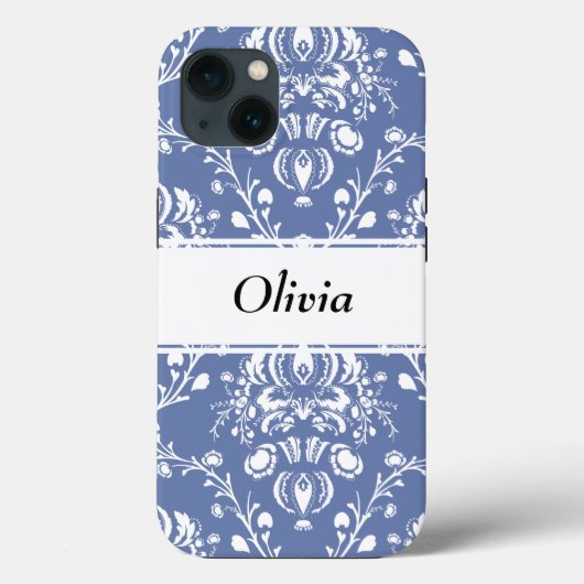 Custom Periwinkle Blue and White Damask Case-Mate iPhone Case (Achterkant)