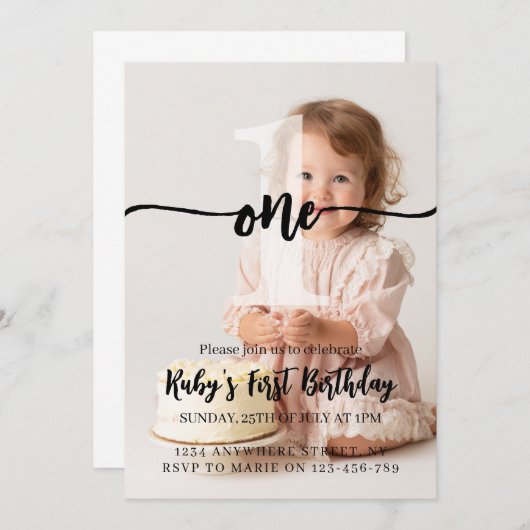 Custom Personalize First Birthday Invitation (Devant / Derrière)