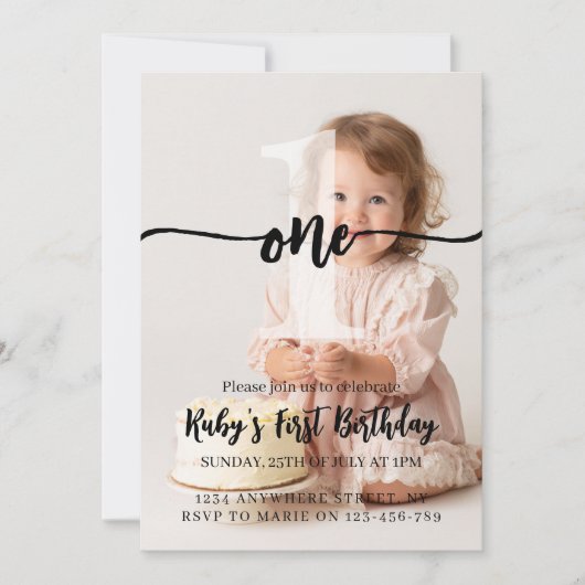 Custom Personalize First Birthday Invitation Kaart (Voorkant)