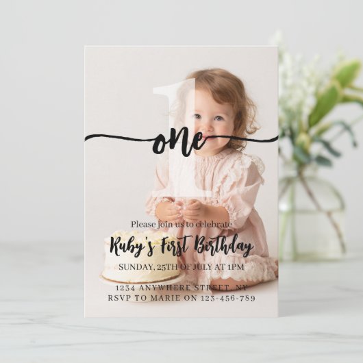 Custom Personalize First Birthday Invitation Kaart (Staand voorkant)