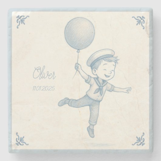 Custom personalized baby boy name stenen onderzetter (Voorkant)