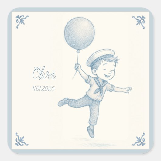 Custom personalized baby boy name  vierkante sticker (Voorkant)