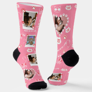 Custom Pet Cat Photo Collage Sokken met naam