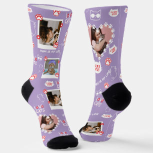 Custom Pet Cat Photo Collage Sokken met naam