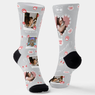 Custom Pet Cat Photo Collage Sokken met naam