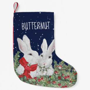 Custom Pet Christmas Bunny Rabbit Blue Snow Schatt Kleine Kerstsok