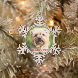 Custom Pet Dog Foto Mooie Kerstboom Tin Sneeuwvlok Ornament
