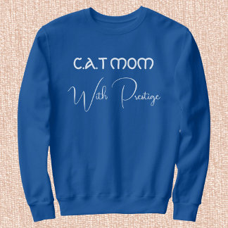 Custom Pet Lover White Script Cat Mom Deep Royal Trui