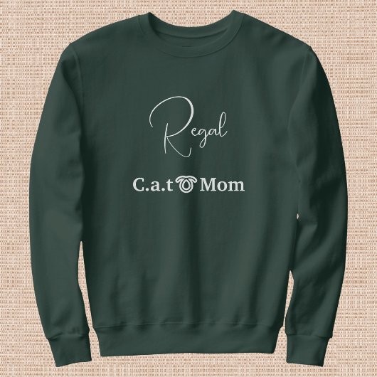 Custom Pet Lover White Script Cat Mom Forest Green Trui