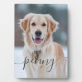 Custom Pet Name Photo Elegant Script Dog Fotoplaat (voorkant)