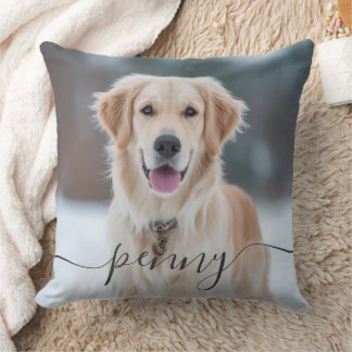 Custom Pet Name Photo Elegant Script Dog Kussen