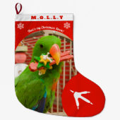 Custom Pet Parrot Photo Holiday Red Personalized  Grote Kerstsok (Voorkant)