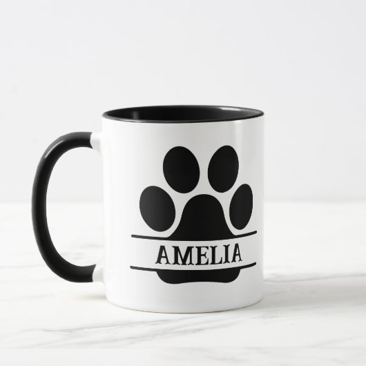 Custom Pet Paw Print Mug | Black & White Mok (Links)