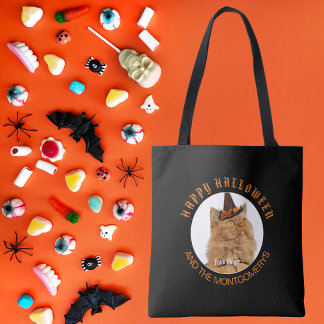 Custom Pet Photo Cat Lover Trick Treat Halloween Draagtas