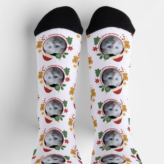 Custom Pet Photo Christmas Pattern Fun Socks Sokken (Top)