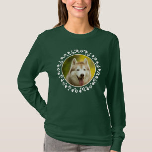 Custom Pet Photo Dog Paw Prints in Hearts Lijst T-shirt