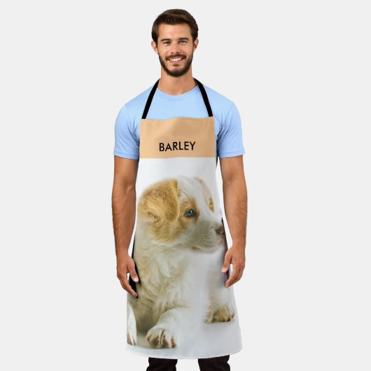 Custom Pet Photo Hond Puppy Naam Peach Keuken Schort (Gedragen)