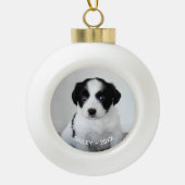 Custom Pet Photo Naam en Jaar Keramische Bal Ornament (Voorkant)