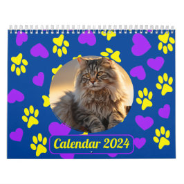 Custom Pet Photo Paw Prints Patroon Blauw Kalender