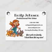 Custom Pet Sitter Business Card with Cute Cartoon  Visitekaartje (Voorkant)