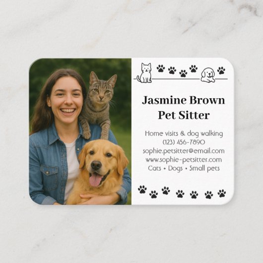 Custom Pet Sitter Business Card with Photo Visitekaartje (Voorkant)