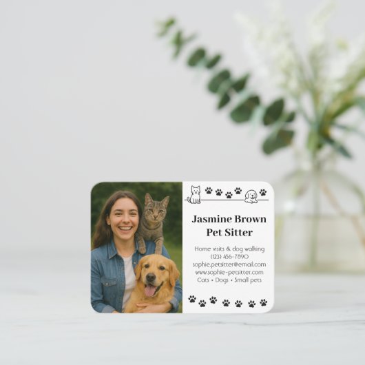 Custom Pet Sitter Business Card with Photo Visitekaartje (Staand voorkant)