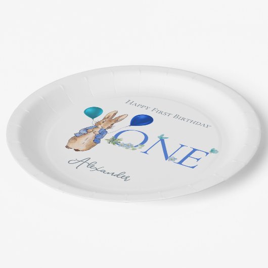 Custom Peter het konijn 1e Verjaardag Papieren Bordje (Gekanteld)