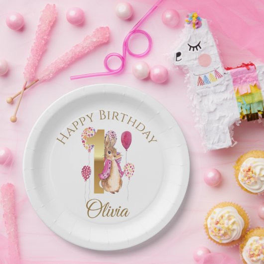 Custom Peter the Rabbit 1st Birthday Papieren Bordje (Feest)