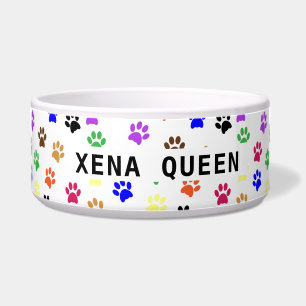 Custom Pet's Name Kleurrijke Paw Prints Keramisch Voerbakje