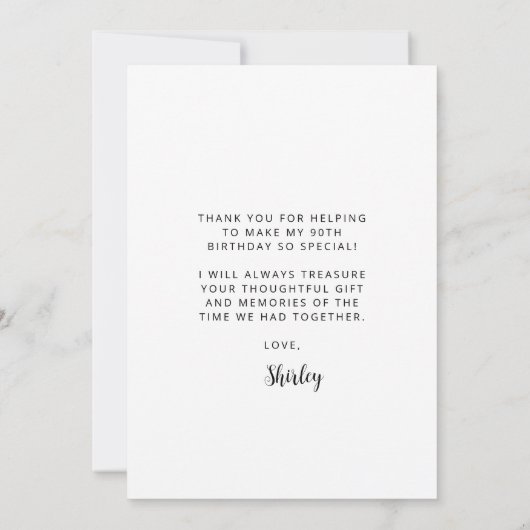 Custom Photo 90th Birthday Party Black Script Bedankkaart (Achterkant)