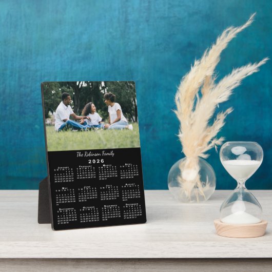 Custom Photo and Name 2026 Calendar Black Desktop Fotoplaat (Zijkant)