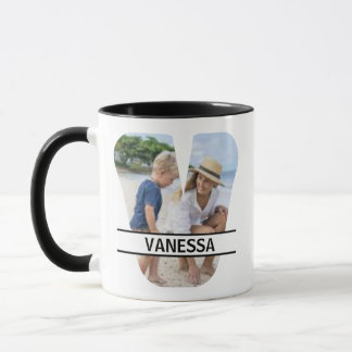 Custom Photo and Name Letter 'V' Mug