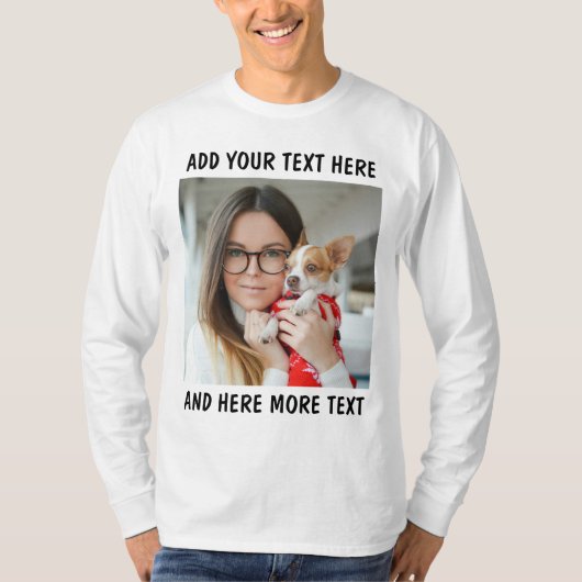 Custom Photo and Text Longsleeve White T-Shirt (Voorkant)