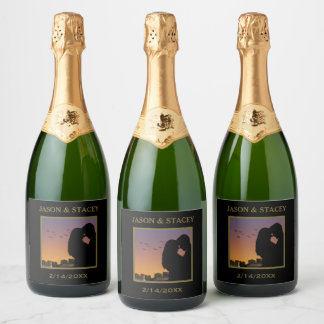 Custom Photo and Text Simple Elegant Sparkling Wijnetiket