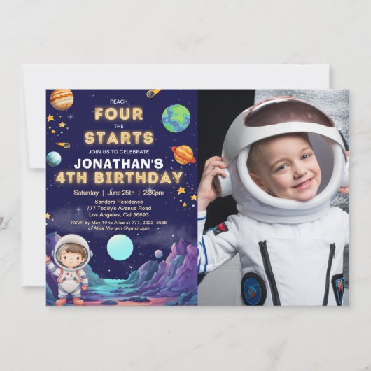Custom Photo Astronaut 4th Birthday Boy Kaart (Voorkant)