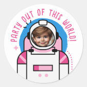 Custom Photo Astronaut Party Uit Deze Wereld Ronde Sticker (Voorkant)