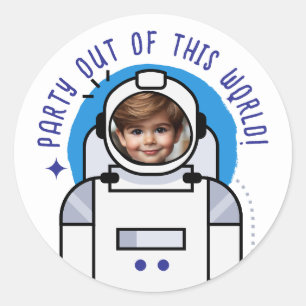 Custom Photo Astronaut Party Uit Deze Wereld Ronde Sticker