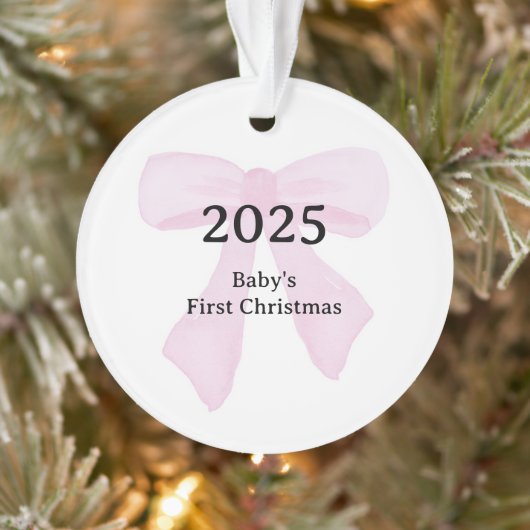 Custom Photo Baby's First Christmas YEAR Pink Bow Ornament (Boom)