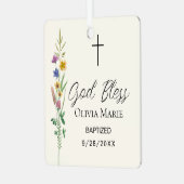 Custom Photo Baptism Wildflower Ceramic Metalen Ornament (Voorkant links)